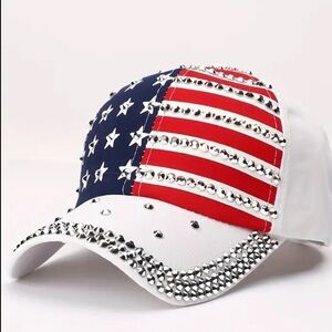 Red White & Blue Baseball Cap with Bling